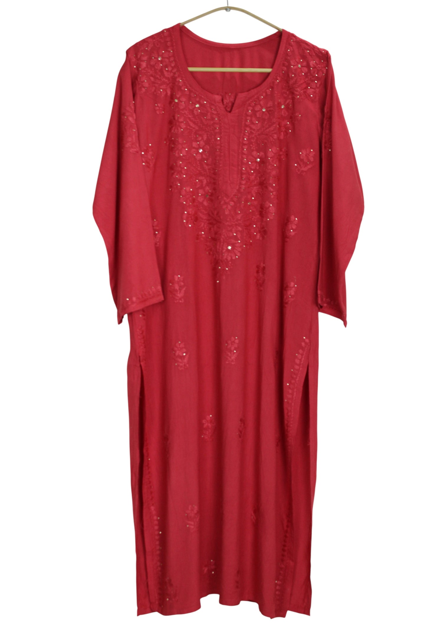 ELARA MAROON RUSTY RAYON LONG KURTA