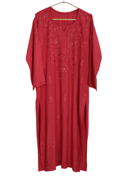 ELARA MAROON RUSTY RAYON LONG KURTA