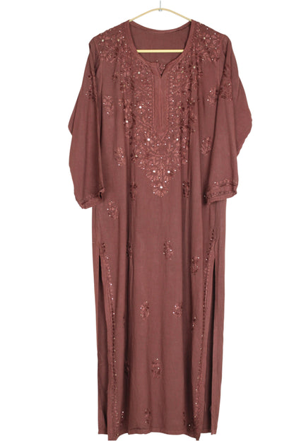 ELARA BROWN RAYON LONG KURTA