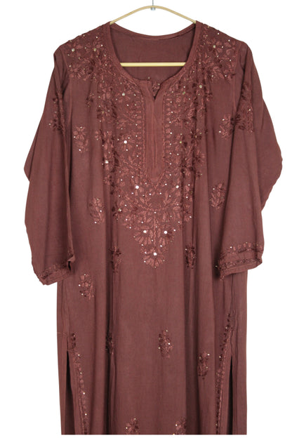 ELARA BROWN RAYON LONG KURTA