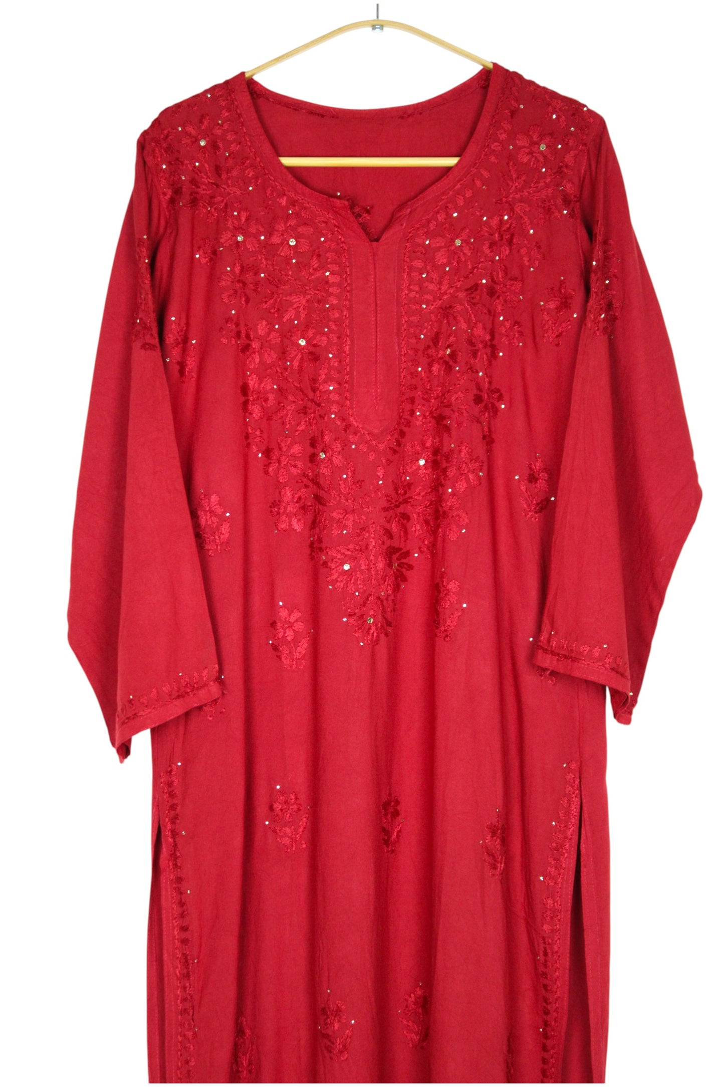 ELARA RUST BROWN RAYON LONG KURTA