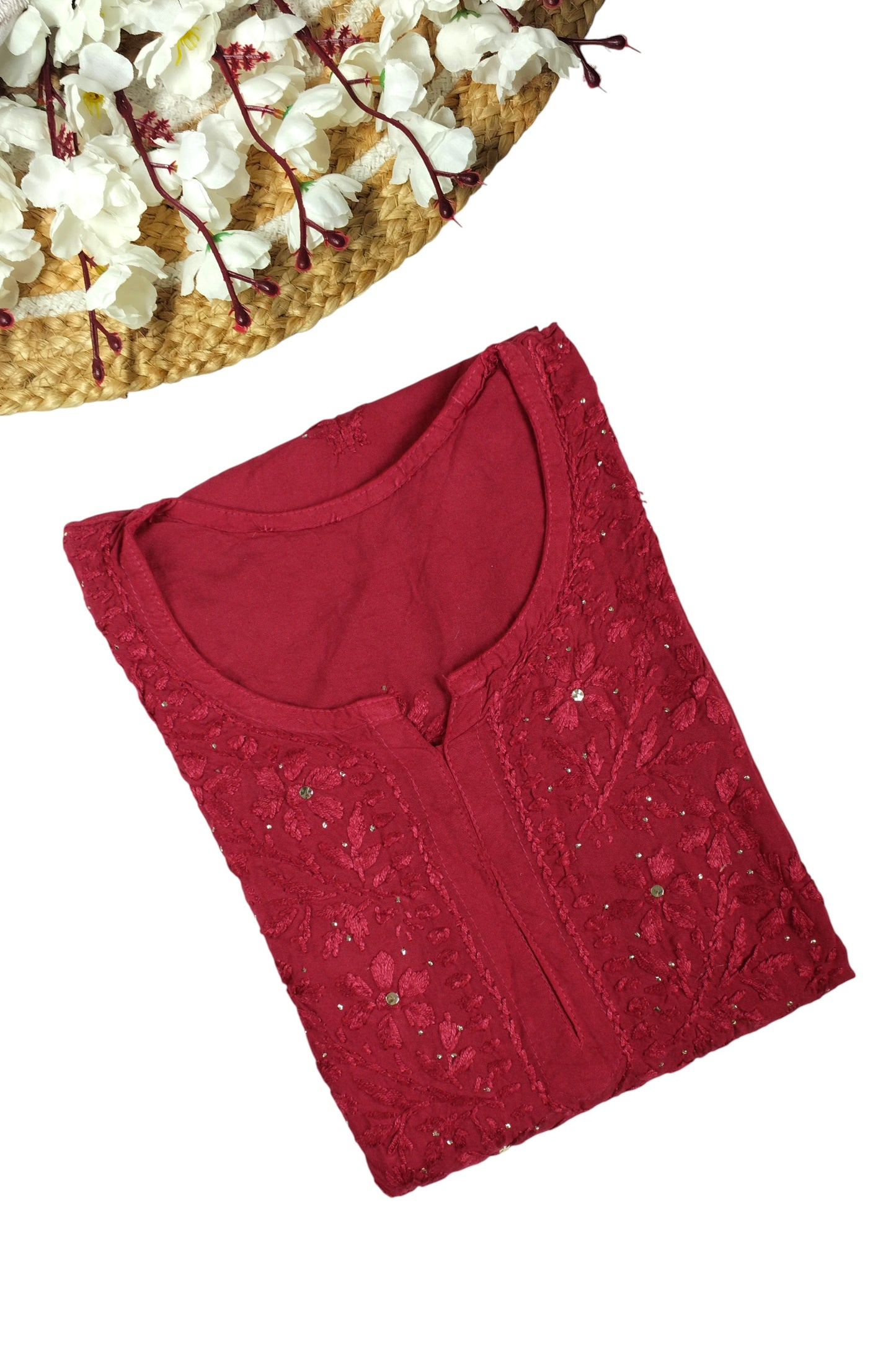 ELARA MAROON RUSTY RAYON LONG KURTA