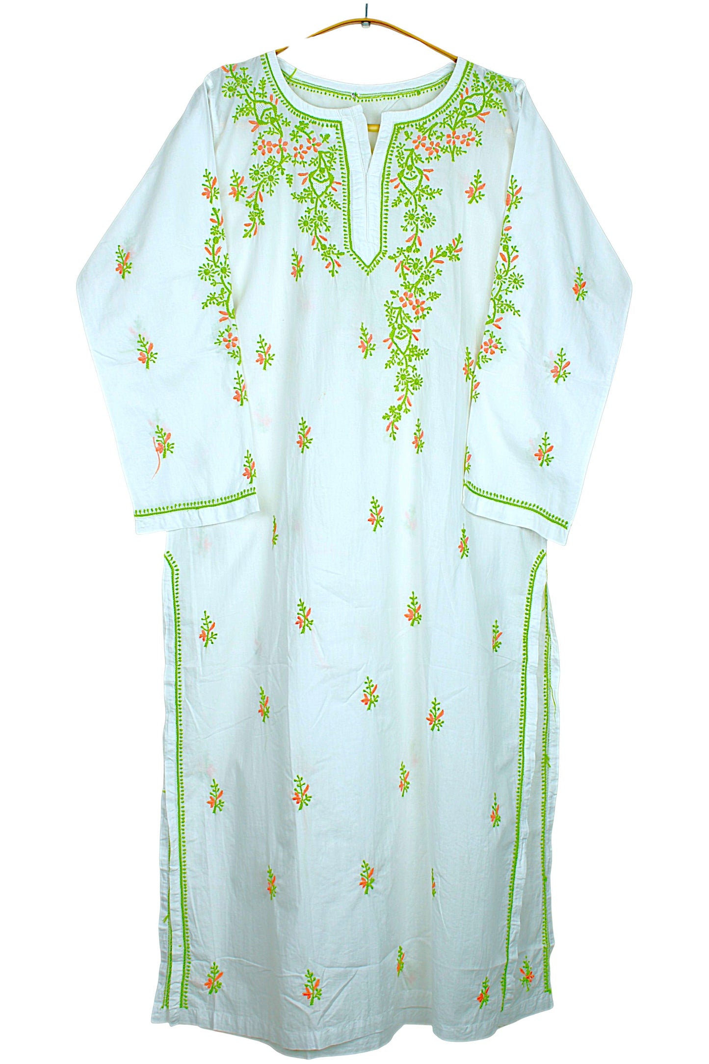 ZULEIKA PREMIUM COTTON LONG KURTA - GREEN & ORANGE