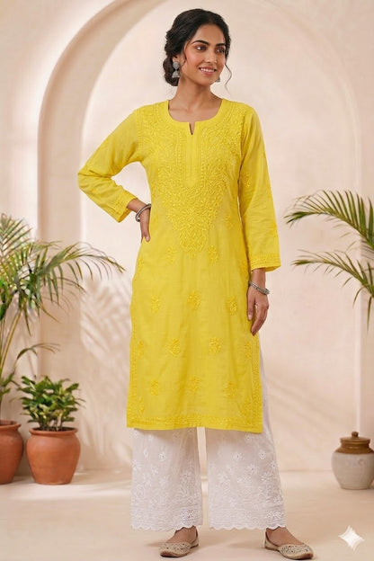 KIRAN YELLOW COTTON LONG KURTA